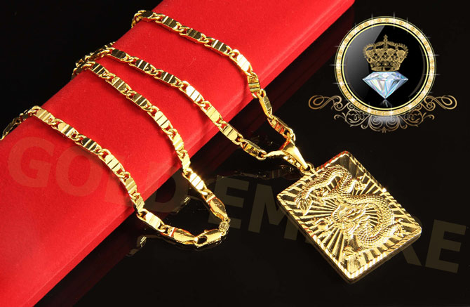 Herren-Kette mit Drache-Anhänger Goldkette 24 Karat 999 Herren-Kette mit Drache-Anhänger Goldkette 24 Karat 999